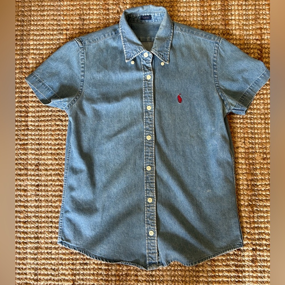 Vintage slim fit Ralph Lauren polo, denim, size small